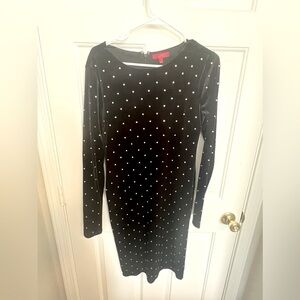 Long sleeve velvet black dress with rhinestones